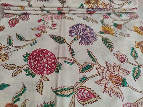 Image of Floral Printed Cotton Fabric Cloth Hand Block Print Fabric Women Material Running Jaipuri Hand Block Printed Women Dress Material Kurtis Natural 44 inch Inches Width 2.5 Meter (Pattern 14)