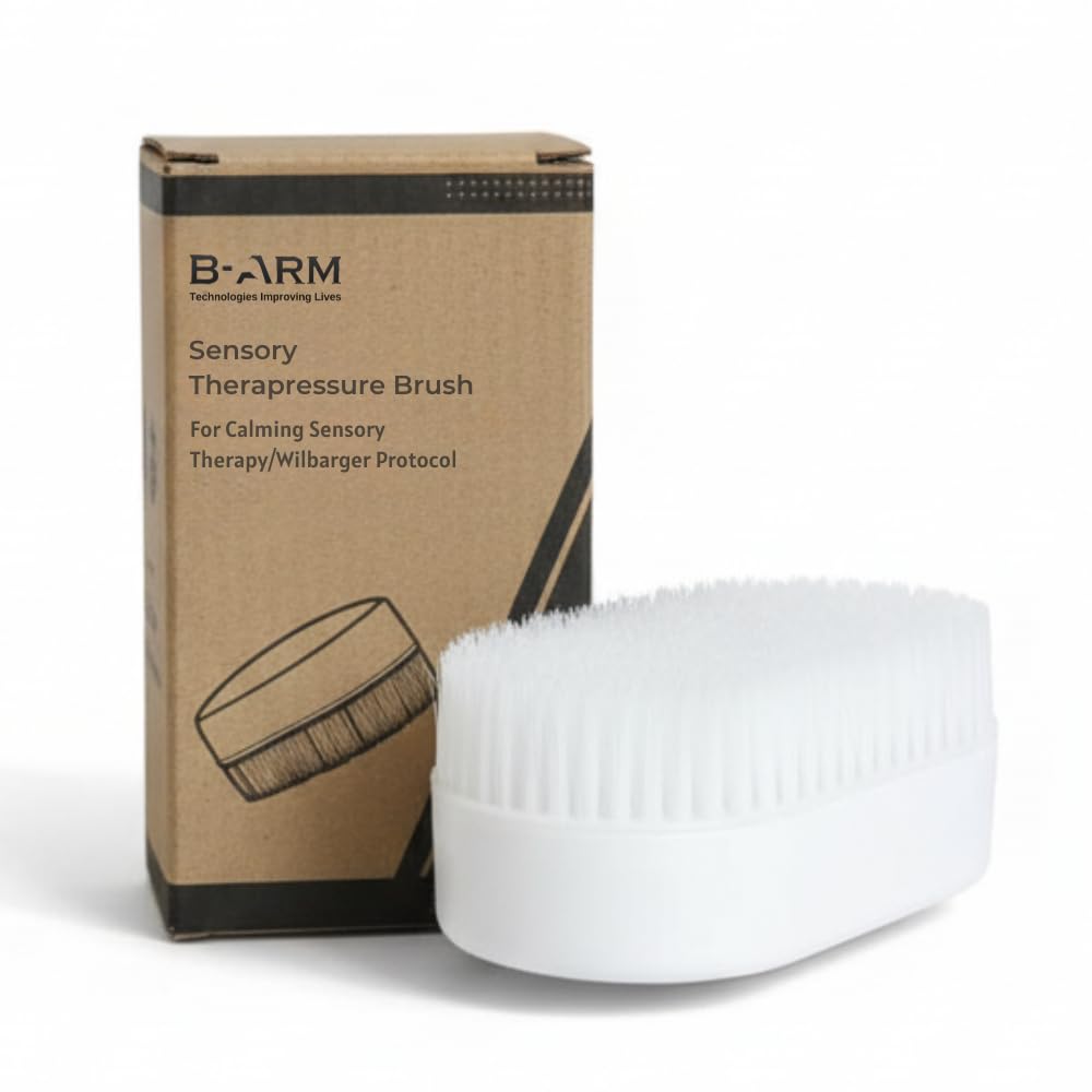 B-Arm Sensory Brush For Autism Kid,Adult |Soft Bristle Therapressure Brush Scalp Massager Manual For Occupational Therapy For Head | Wilbarger Protocol Brush For Promoting Sensory Integration , White