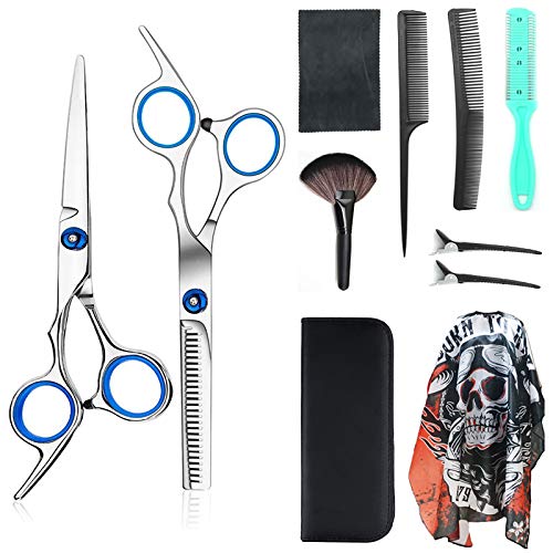 Bestay 11 Pcs Hair Cutting Scissors Set,Professional Haircut Scissors Kit with Cutting Scissors,Thinning Scissors,Comb,Cape,Stainless Hairdressing Shears Set for Barber Salon Home Women Men Pet