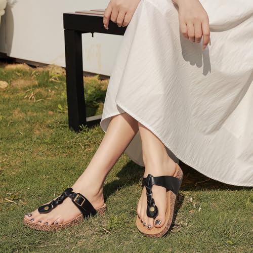 Thong Sandals for Women & Men，Non-slip Flip Flops with Cork Footbed Adjustable Buckle Summer Women Footwear Beach Essentials Slides4