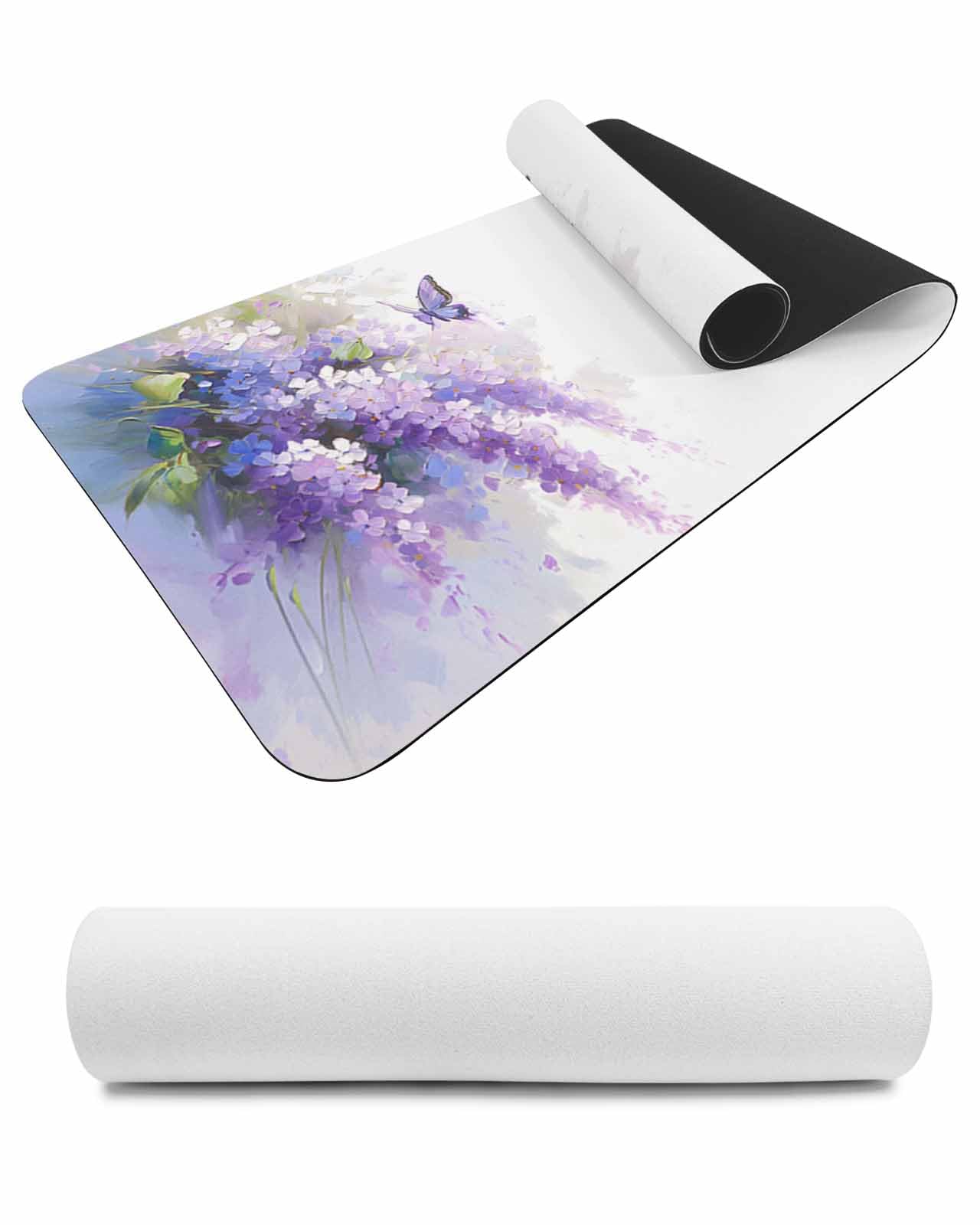 Debedcor Heat Proof Table Pads Waterproof Decorative, Purple Lavender Butterfly Non-Slip Table Countertop Protector, Rustic Oil Painting Floral Insulation Mat for Dining Room, 48 x 12 Inches