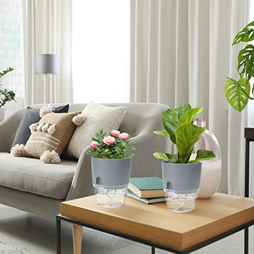 Johotone Self Watering Plant Pots Indoor Plastic Plant Pot Water Storage Modern Decorative Planter for Garden House Plants Flowers Grey 4 Pcs 6 * 7.1 Inch - Image 2