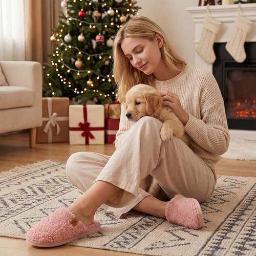 Image of Micolin Slippers For Women Men Fuzzy Winter Warm With Memory Foam House Comfort Fluffy Lining Anti-Skid Cute Indoor Outdoor Shoes