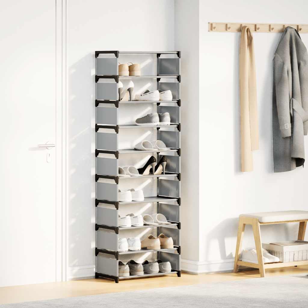 Zapatero 10 Niveles Gris 54x28x158 cm | Estructura de acero resistente, tela transpirable, almacenamiento versátil para entrada o pasillo