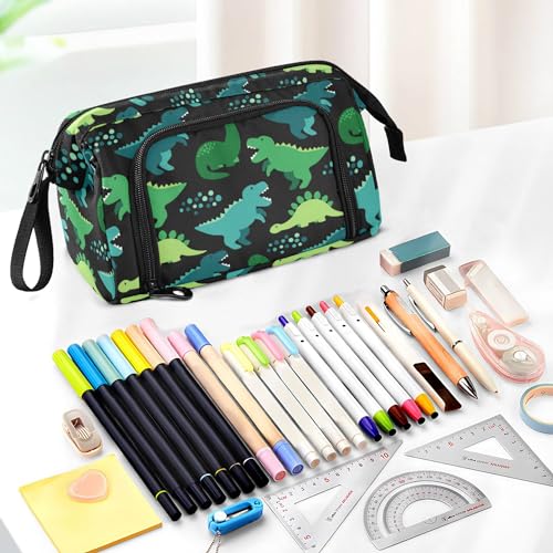 Image of Fisyme Dino Dinosaurs Pencil Case Large Capacity Pencil Pouch Pen Bag Box Big Makeup Pencil Case Organizer