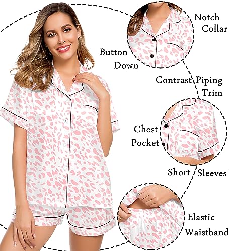 Image of LecGee Womens Silk Satin Pajamas Set Short Sleeve Sleepwear Button Down Nightwear Soft Pj Lounge Sets