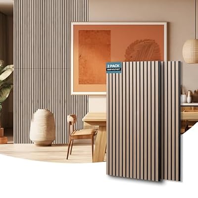 AKUMAX 2 Pack Acoustic Panels,Wood Slat for Wall and Ceiling-Art Acoustic Foam Panels 96x24Inches 3D Wall Panels High Density Sound Dampening Panels (Walnut, 2pcs-24in*48in)