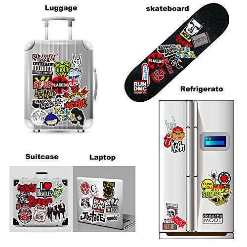 Band Stickers 100 Pcs Rock and Roll Music Stickers, Vinyl Waterproof Stickers for Personalize Laptop, Electronic Organ, Guitar, Piano, Helmet, Skateboard, Luggage Graffiti Decals