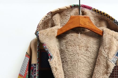 Women's Winter Ethnic Style Patchwork Sherpa Fleece Lined Hooded Jacket Plus Size Fluffy Patchwork Jackets For Women4