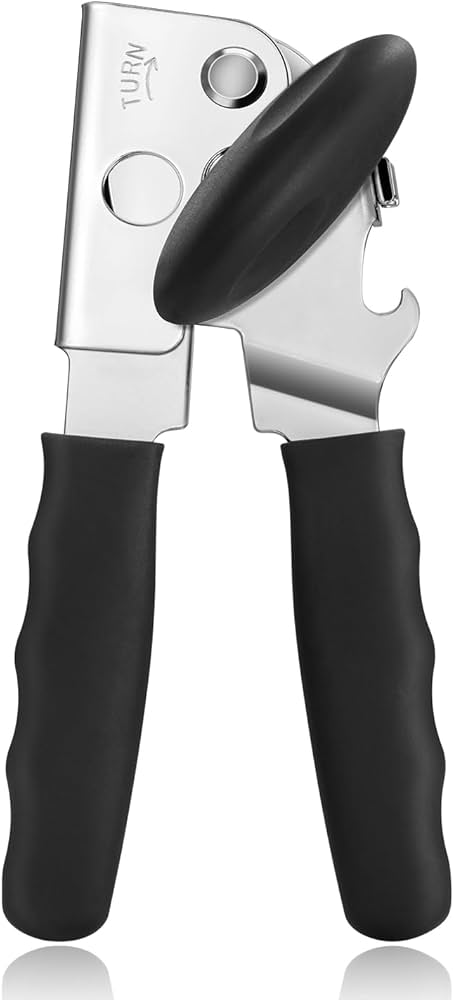 Can Opener Manual Heavy Duty, UHIYEE Hand Held Can Opener for Seniors, Solid Steel Manual Can Openers with Comfort Grip Sharped Blade, Easy Turn Hand Can Opener with Magnet for Kitchen Camping, Black