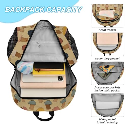 Kids Backpack Capybara Cups Beige Cute School Bookbag with Lunch Bag for Boys Girls Preschool Kindergarten Elementary Laptop Daypack4