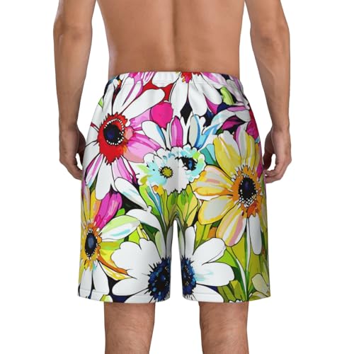 Men's Beach Shorts Watercolor Flowers Mens Swim Trunks Board Shorts with Pockets Swimwear Bathing Suits4