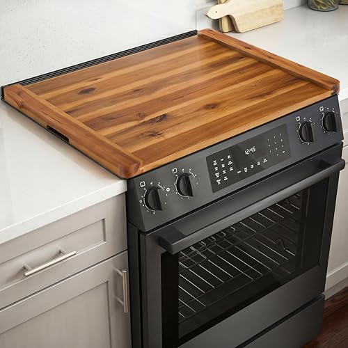 TIDITA Acacia Wooden Stove Top Cover - 29.5x21.7 Noodle Board Stove Cover - Stove Top Cover For Gas Stove, Electric Stove/Countertop - Gas Stove Cover Board with Recessed Handles, No Assembly Required