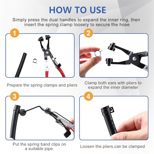Image of Tnisesm 370PCS 6-25mm Spring Band Hose Clamps Assortment kit with Hose Clamp Plier, Constant Tension Hose Clamps for Fuel Lines, Silicone Vacuum Hoses, Water Pipe, Low-Pressure Air Clips