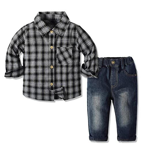 Image of Yilaku Baby Boy Clothes Toddler Dress Outfits Cotton Shirt + Jean Pants 2 Piece Boy Suit sets 1-7 Years