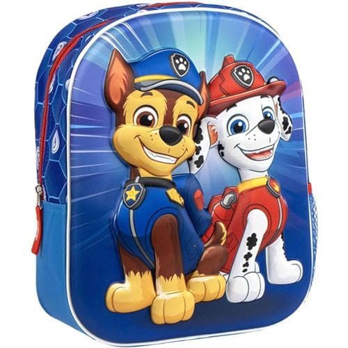 Mochila Infantil Patrulla Canina con Diseño 3D de Chase y Marshall - Mochila Escolar para Niños Fans de Paw Patrol Ideal para Guardería y Viajes