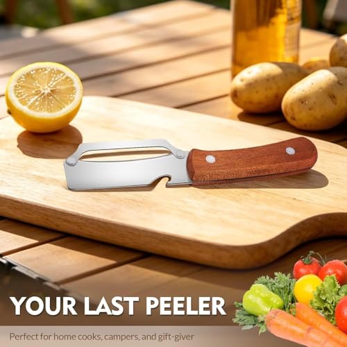 Image of LOTERO Peeler for Vegetables and Fruits | Multi-Functional Vegetable Peelers for Kitchen with Non-Slip Wooden Handle & Bottle Opener | Food Grade & Heavy-Duty | Kitchen Accessories Items for Home