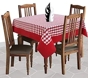 AIRWILL Cotton Checkered Pattern 4 Seater Table Cloth Pack of 1 pc (Red)