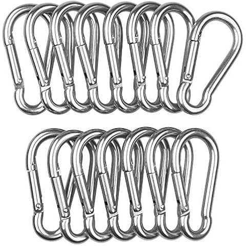 ASelected 15 Pack Spring Snap Hook Carabiner Stainless Steel 304 Screw Lock Silver Quick Link Clip Keychain for Camping, Hiking, Outdoor and Gym, Small M6 Carabiners for Dog Leash & Harness, Sliver Cover