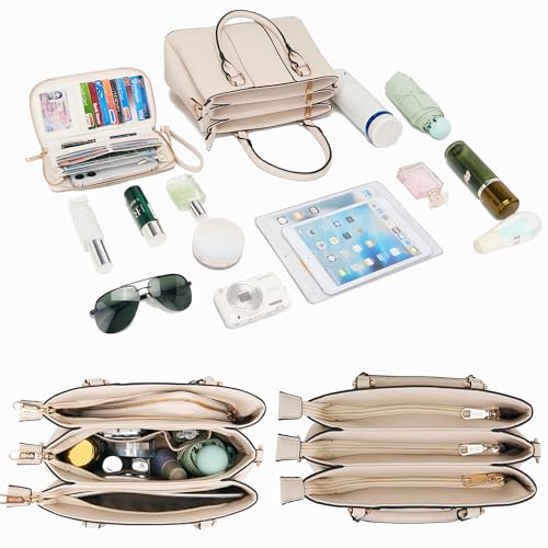Image of Qiyuer Purses and Wallet Set for Women Satchel Handbag Tote Bag | 3 Zippered Compartments,Pebble PU leather,Multi-slot design,Everyday commuting