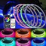 DEERMOTO 4PCS 17.5inch RGB LED Wheel Rim Lights with Bluetooth and Remote Control,Wheel Ring Light Kits with Turn Signal and Braking Function Tire Lights for Pickup Truck SUV Car(17.5inch)