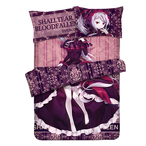 MXDZA Japanese Anime Overlord Shalltear Bloodfallen Luxury Otaku Bedding Linen Bedding Set Bed Sheet or Duvet Cover with Two Pillow Cases
