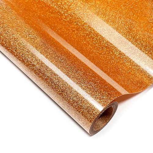 Image of Yiwloer Coffee Orange Glitter HTV Heat Transfer Vinyl, 12 inch x 5ft lron on Vinyl, for T-Shirt Ironing, Vinyl HTV Easy to Cut and Weed, The Best Choice for DIY Creativity.