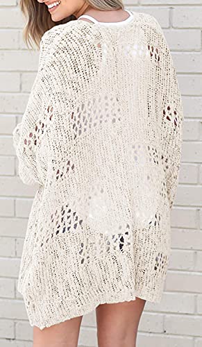Mafulus Women's Crochet Cardigan Kimono Boho Long Sleeve Lightweight Soft Oversized Open Front Knitted Sweater3