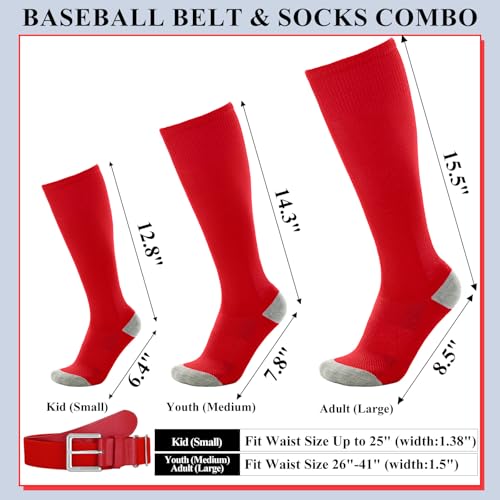 VONMELLI Baseball Socks and Belt Combo Elastic Softball Belt and Socks Adjustable Waist Belt for Boys Youth Adult2