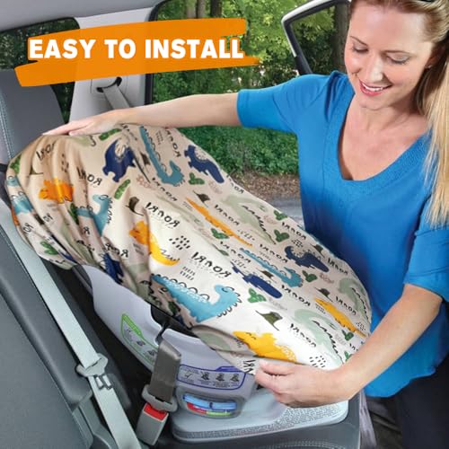 Image of Car Seat Sun Shade Cover Baby Car Seat Sun Shade Cover, Keeps Toddler's Seat Cool,Covers and Blocks Out Heat & Sun, Protection from UV Sunlight (Dinosaurs)