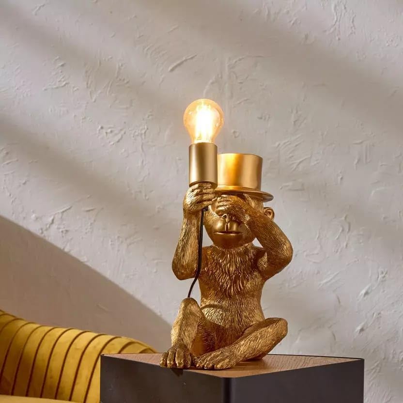 Glowave™ Charming Cute Golden Sitting Monkey Holding Light Sphere Bedside Table Lamp for Kids' Room - Warm White (Bulb Included) (Monkey)