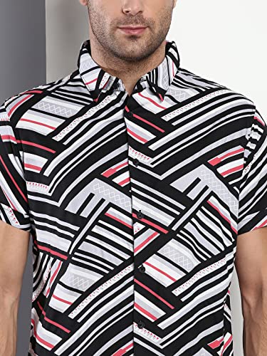 Image of Dennis Lingo Men's Abstract Print Slim Fit Rayon Casual Shirt with Spread Collar & Half Sleeves