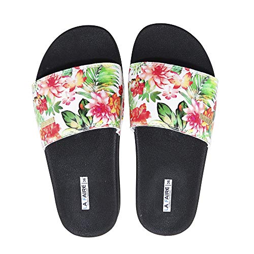 Chinelo Slide Feminino La Faire Estampado (39/40, Sola Preta)