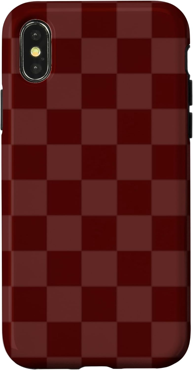 Wine Deep Red Checkered Checkerboard Aesthetic Simple Design Case for iPhone SE (2020) / 7 / 8