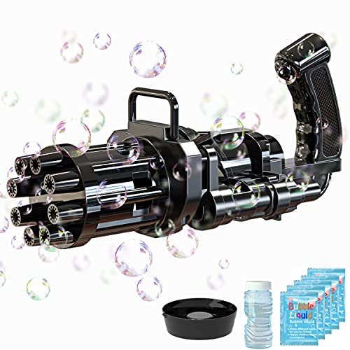 Bubble Gun, Gatling Bubble Machine 2021 Bubble Gun 8-Hole Bubble Toy for Toddler, Automatic Bubble Maker Machine Electric Bubble Gun, Children's Bubble Gun for Summer Outdoor Activities(Black)