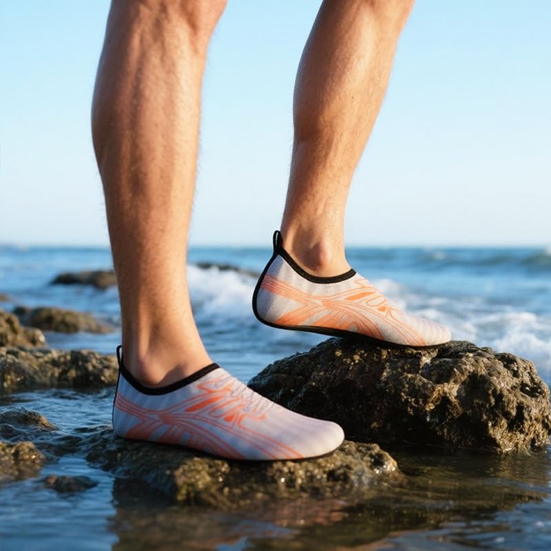 Mens Womens Water Shoes Quick Dry Barefoot Shoes Non-Slip Aqua Socks for Beach Swim Dark Grey Orange