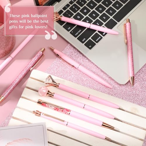 Image of Janmini Metal Crystal Glitter Ballpoint Pen Set 9 Pcs Black Ink Cute Cute Things Novelty Gifts for Women Girls Birthday Home Office (Pink)