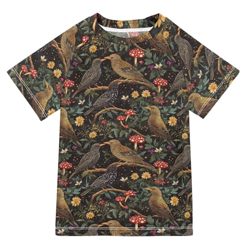 Boy Bathing Suit Short Sleeve Rash Guard Swimsuit 3T Cartoon European Starling Birds A River