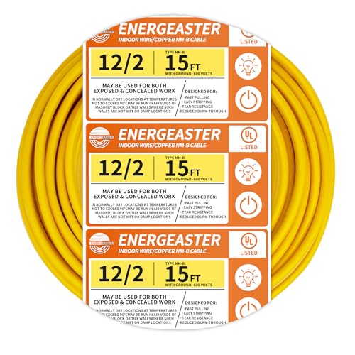 Energeaster Solid Indoor 12/2 W/G NMB Cable 15ft Electrical Wire Yellow