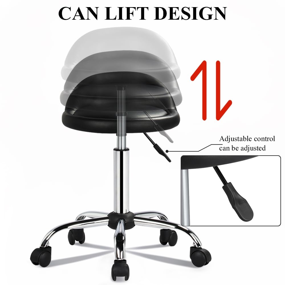 Yaheetech Tabouret à Roulette Erconomique Haut roulettes Coussin de Massage Salon Hauteur Réglable pour Coiffure Cuisine Bureau Clinique Pub Noir