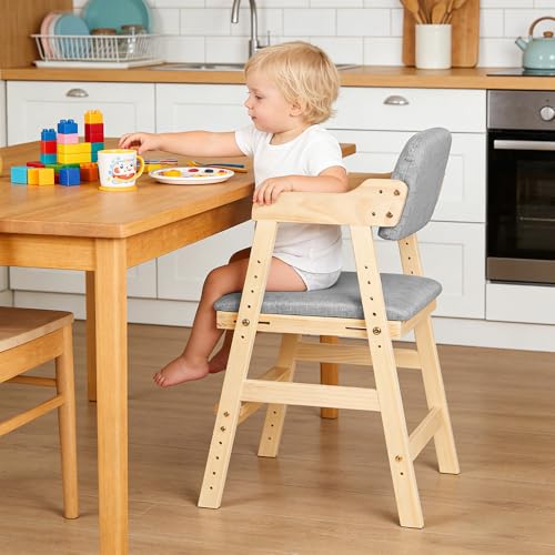 Hochstuhl aus Holz, verstellbar, Lehrstuhl,kinderstuhl,hochstühle,bis 90 kg für Kinder und Erwachsener aus hochwertigem Buchenholz, 1-12 Jahre,48 x 46 x 78 cm – Grau