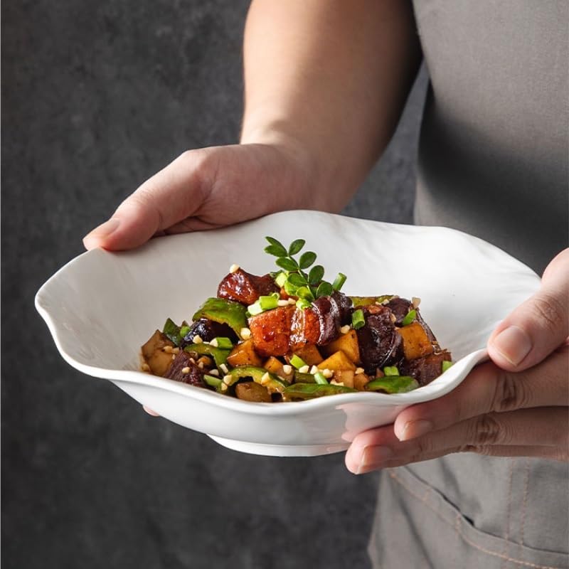 Speiseteller Set Keramik Unterglasur Malbrett Chinesisches Speiseteller Einfaches Steinmuster Tiefer Teller Gemüseteller Salatschüssel Tiefe Schüssel Küche Salatschüssel(C)