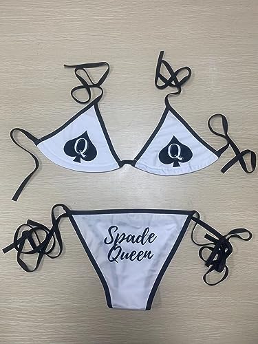 BBC Queen of Spades QOS Bikini Adjustbale Top,bottom Set Micro String Thongs Women Swimsuit Free Size Hardcore Words Phrases3