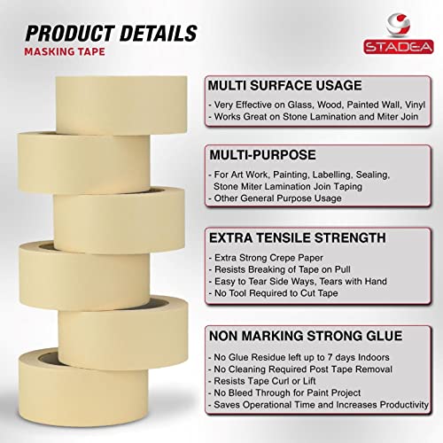 Stadea 2 Inch Wide White Masking Tape General Purpose Multi Surface High Performance Roll 55 Yard Long - Pack Of 2400 #TOP4