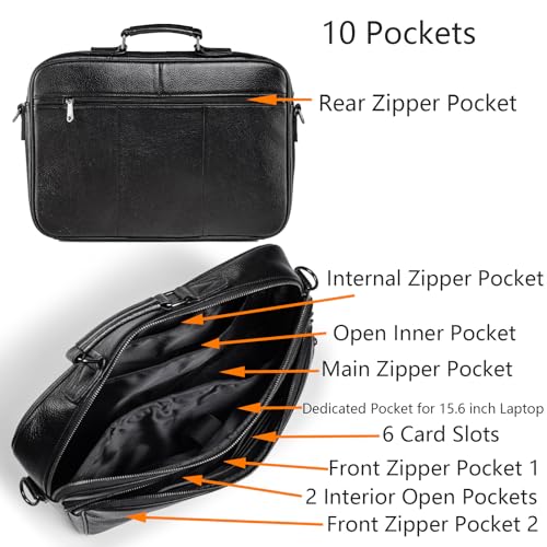 Business Laptop Briefcase for Men 15.6 inch Genuine Leather Computer Laptop Satchel Bag Retro Waterproof Handheld Shoulder Bag Men's Office Commuting Trip Briefcase3