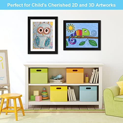 Image of 2-Pack Kids Art Frames, 11x14 Front Opening Kids Artwork Frames Changeable, Displays 9x12 With Mat and 11x14 Without Mat, Holds 50 Pcs, for 3D Picture, Crafts, Children Drawing, Hanging Art, Portfolio