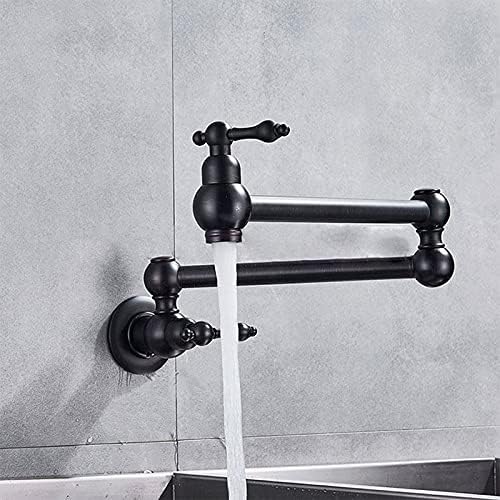 taps Bathroom Pair Commercial Brushed Gold Wall Mounted Kitchen Sink with Folding Spout for Bar and Farmhouse Single Cold Pot Filler Faucet Chrome Brass Rotation Foldable Tap Black