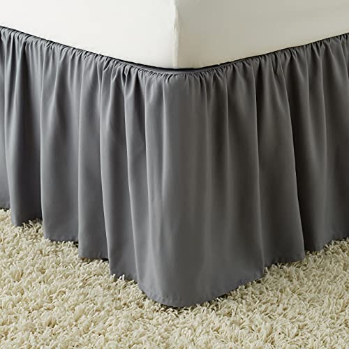 Image of Amazon Basics Wrinkle Resistant Machine Washable Ruffled Bed Skirt, Fade Resistant 100% Microfiber with 16 inch Drop, Queen, Dark Grey (Pack of 8)