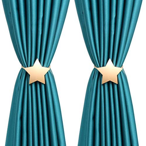 YYC 1 Paar Magnetischer Vorhang-Raffhalter aus Metalllegierung, Stern-Design, goldfarben