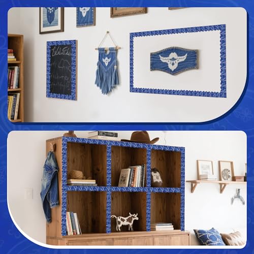Image of BeYumi Cowboy Bandana Border Trim - 65ft Back to School Western Themed Blue Bandana Scalloped Rolled Border Trim Wild West Themed Bulletin Board Set Classroom Office Chalkboard Wall Party Decoration